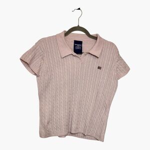 Vintage Y2K Polo Jeans Co Ralph Lauren Light Pink Cable Knit Polo Top XL